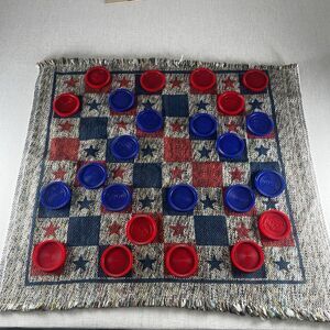 Patriotic Woven Dual Game Board Checkers & Tic Tac Toe Americana Decor